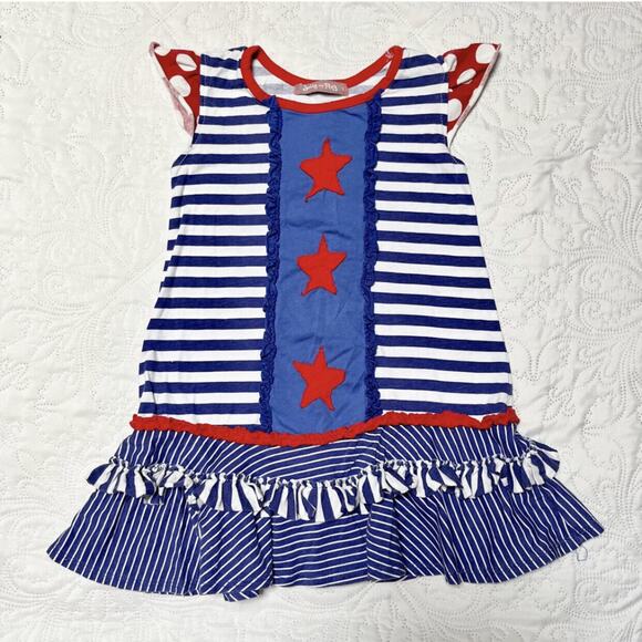Jelly The Pug Stars And Striped Ruffle Dress Size 5 - Picture 2 of 5